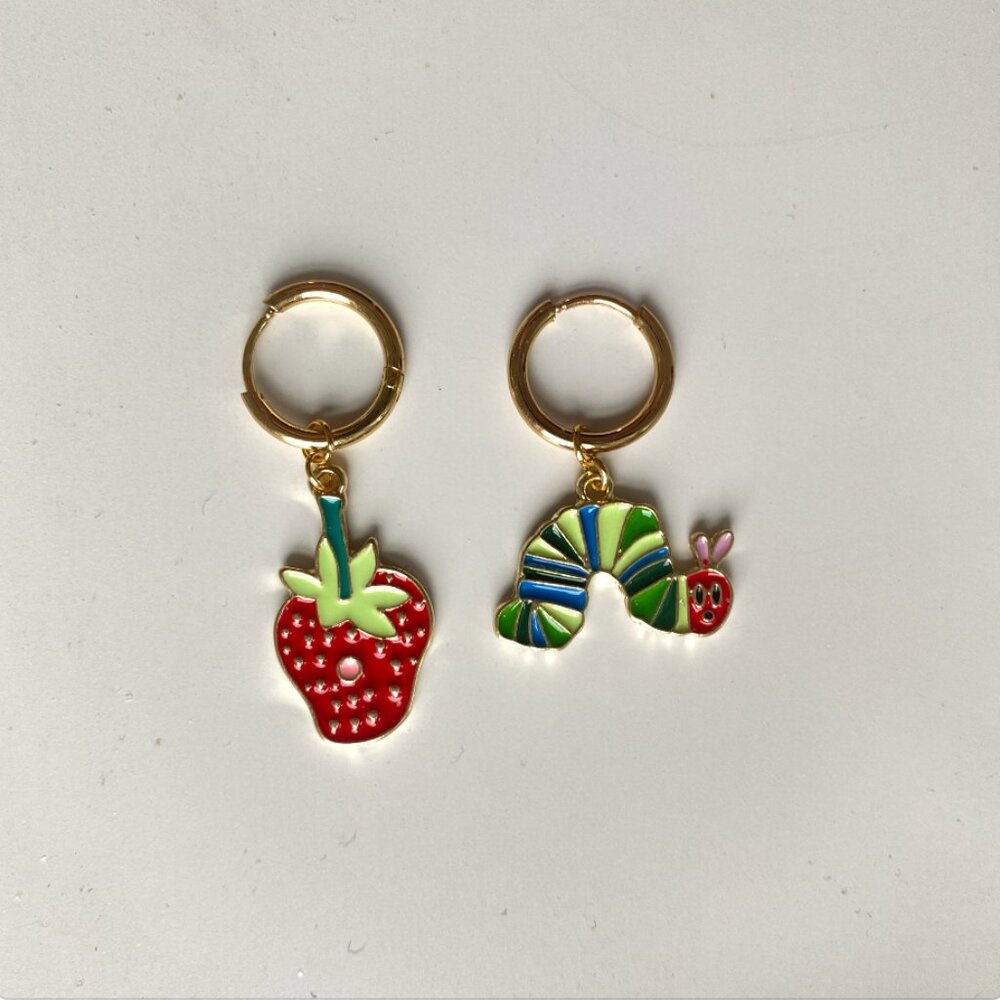 Handmade Very Hungry Caterpillar Mini Hoop Earrings Gold-Plated Stainless Steel